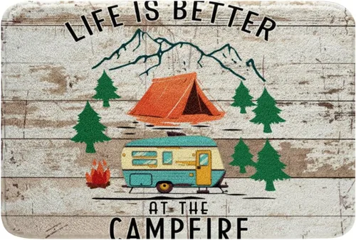 Miniatura 33 de Erosebridal Happy Camping - Tapete de baño para cámper, autocaravana, auto, alfombra de baño marrón de granja 3D, alfombra de baño con patas