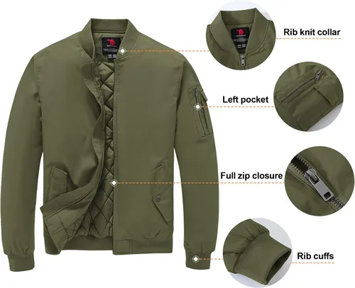 Miniatura 4 de Gopune Chaqueta bomber resistente al viento para hombre, abrigada y acolchada para invierno