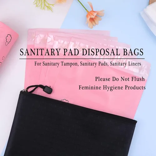 Miniatura 2 de Bolsas de eliminación de higiene femenina opacas, color rosa, 7 x 12 pulgadas, paquete de 100 unidades con bolsa de almacenamiento, para tampones