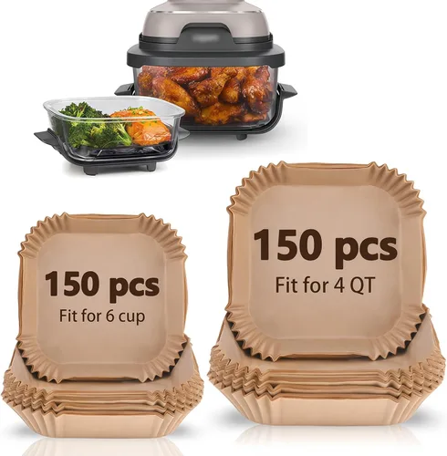 Miniatura 12 de WMKGG Papel pergamino rectangular para freidora de aire, 100 forros desechables perforados para freidora de aire con 2 alfombrillas de parrilla
