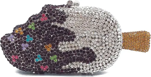 Tngan Bolso de mano de noche con purpurina y diamantes de imitación para mujer, con forma de helado, bolsa de hombro para niña