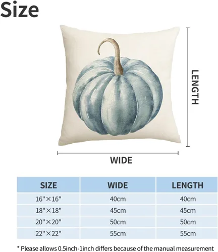 Miniatura 3 de AWJTNCQ Juego de 2 fundas de almohada de calabaza de otoño de 16 x 16 pulgadas, para exteriores, color verde azulado, azul, acuarela, fundas