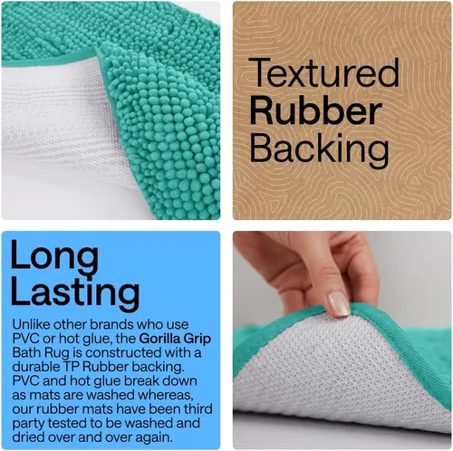 Miniatura 207 de Gorilla Grip - Tapete de baño de felpilla gruesa, suave y absorbente, secado rápido, de microfibra, con reverso de caucho, para piso de ducha, Nube