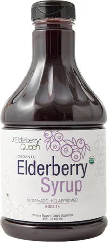 Elderberry Queen Jarabe de saúco orgánico de 30 onzas líquidas, fórmula de apoyo inmunológico con Sambucus Black Elderberry y Aronia Berry – Jarabe