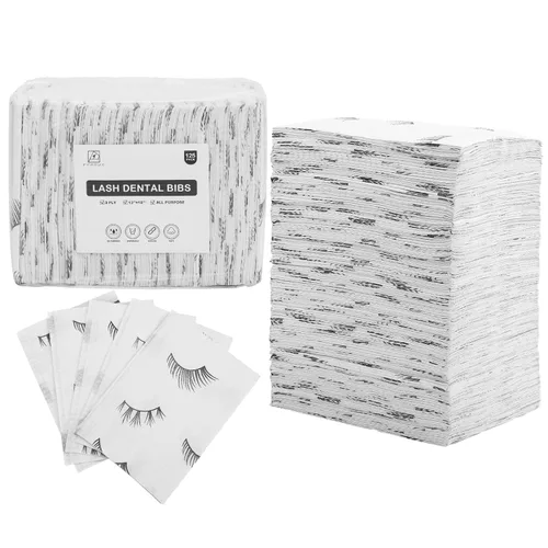 Lashing Baberos dentales desechables, paquete de 125, fundas de almohada para pestañas, suministros de pestañas, toallas impermeables de papel de 3