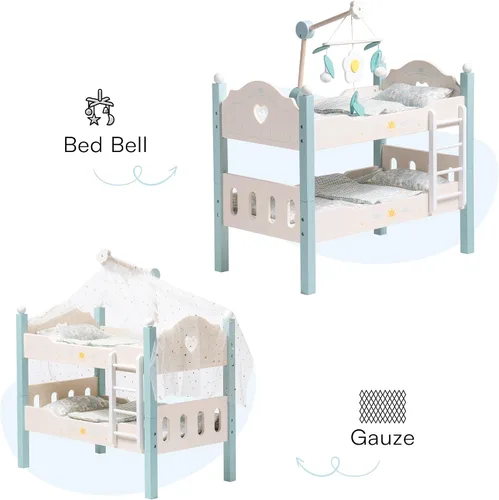 Miniatura 5 de ROBOTIME Literas de muñeca de bebé, cunas de madera para muñecas de 18 pulgadas, cama apilable para muñecas de muñeca para muñecas americanas