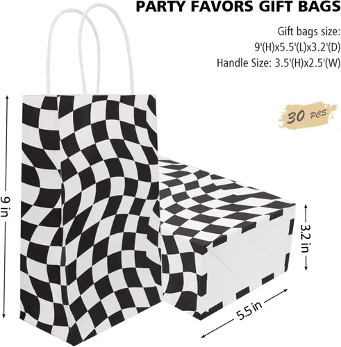 Miniatura 2 de 30 bolsas de papel a cuadros con asa, bolsas de regalo de carreras a cuadros, tamaño 9 pies de alto x 5.5 pies de largo x 3.3 pies de profundidad