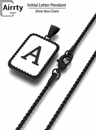 Miniatura 5 de Airrty Collar con colgante de letra A-Z con inicial para hombres y mujeres, chapado en plata de ley, collares de letras para hombres, caja cuadrada