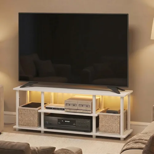 Miniatura 19 de Furinno Turn-N-Tube - Soporte para televisor de 3 niveles, instalación 3D sin herramientas, consola de entretenimiento para televisores de hasta 50