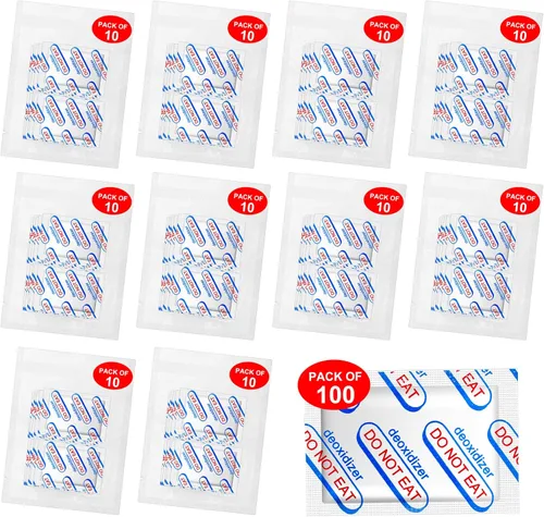100 paquetes de absorbentes de oxígeno de 300 CC (10 paquetes en bolsa de vacío individual), absorbentes de oxígeno de grado alimenticio para