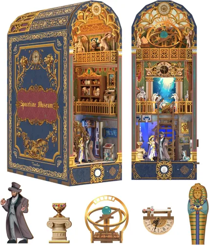 Miniatura 14 de Tonecheer Kit de rincón de libros para adultos, rompecabezas 3D de madera, kit de casa en miniatura, estante de libros para casa de muñecas, soporte