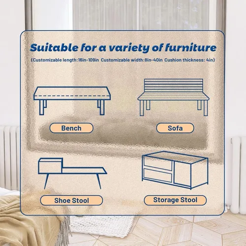 Miniatura 7 de Cojines de banco personalizados para muebles de interior/exterior, cojines de banco copetudos para alféizar de ventana, piano/columpio de porche