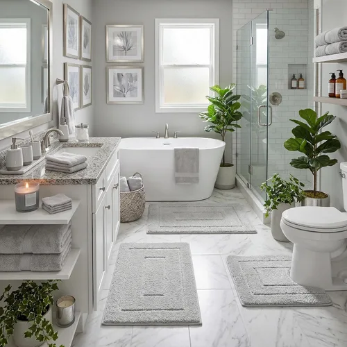 Miniatura 32 de GRANNY SAYS Juego de 2 alfombras de baño suaves para baño, alfombras de baño antideslizantes y lavables, alfombras de baño absorbentes para bañera