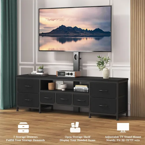 Miniatura 5 de Soporte de TV con soporte para televisores de 45/55/65/75 pulgadas, soporte de TV de 51.2 pulgadas, centro de entretenimiento con 7 cajones de tela