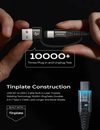 Miniatura 7 de Cable AINOPE USB C a USB C, Cable USB C de 1.8 m de Carga Rápida con Adaptador USB a USB C, Cable USB a USBC de 60W para iPhone 17 Pro Max Air, Negro