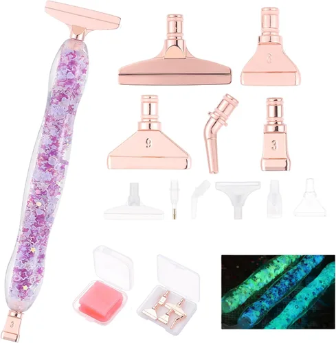 Miniatura 9 de FOVIUPET Juego de 21 bolígrafos de taladro de arte de pintura de diamantes, herramientas de bolígrafo de taladro puntual 5D de resina luminosa