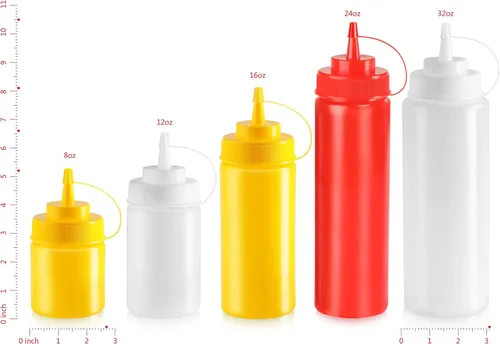 Miniatura 3 de Botellas compresibles New Star Foodservice 26528, de plástico, con tapa y escala, boca ancha, de 16 oz, amarillas, paquete de 6 unidades Amarillo