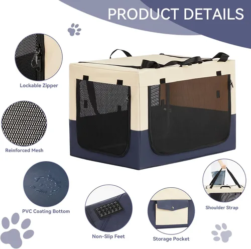 Miniatura 5 de PETSFIT Jaula portátil suave de 30 pulgadas para perros – Marco resistente en espiral patentado, perrera plegable para perros medianos, 3 puertas