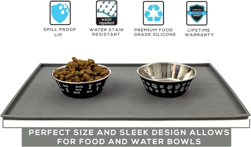 Miniatura 3 de Bandeja de alimentación para alimentos, antideslizante, antiderrames, tapete elevado para comida para perros, fácil de limpiar, impermeable, Gris