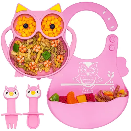 Miniatura 13 de Juego de alimentación de silicona para bebés, suministros de destete para bebés, juego de platos y cuencos de succión de silicona para bebés, plato