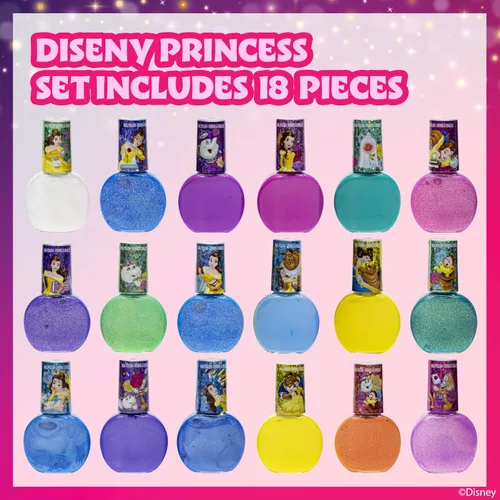Miniatura 2 de Townley Girl Disney Princess Belle - Juego de 18 esmaltes de uñas a base de agua, secado rápido y despegable, juego de pintura de uñas para niñas