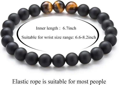 Miniatura 3 de Hamoery Pulsera elástica con cuentas de piedra de ojo de tigre de 0.315in para hombres y mujeres, pulsera de yoga de piedra natural, Piedra