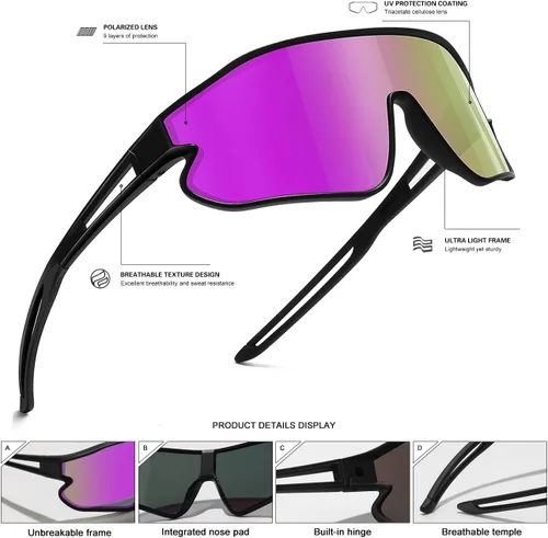 Miniatura 43 de Lentes de sol para niños, lentes de sol de béisbol juveniles, polarizados, deportivos, ciclismo, para niños y niñas, marco ligero