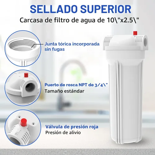 Miniatura 2 de SimPure Carcasa de filtro de agua, hogar y cámper, en línea, filtro de sedimentos universal, 10 pulgadas, entrada y salida NPT de 3/4 pulgadas