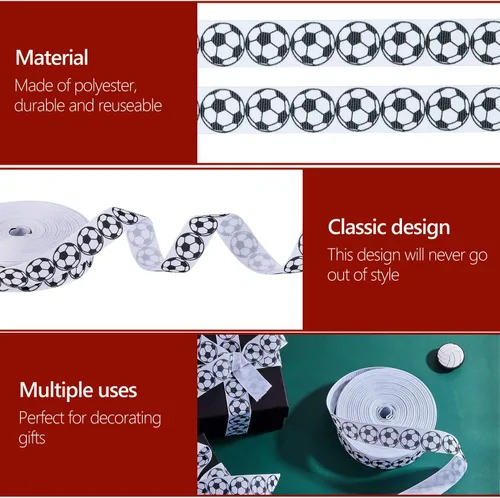 Miniatura 7 de Boao 1 cinta de fútbol de 25 yardas, diseño deportivo de grogrén, patrón de fútbol con cable para envoltura de paquetes de regalo, diseño floral