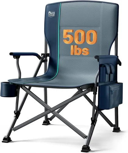 Miniatura 13 de TIMBER RIDGE Silla de camping plegable de gran tamaño, respaldo alto, resistente para adultos, soporta hasta 500 libras con soporte para tazas