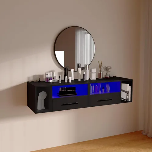 Miniatura 7 de Homaterial Mesita de noche flotante con estación de carga y luces LED, mesita de noche flotante con cajones, mesitas de noche montadas en la pared