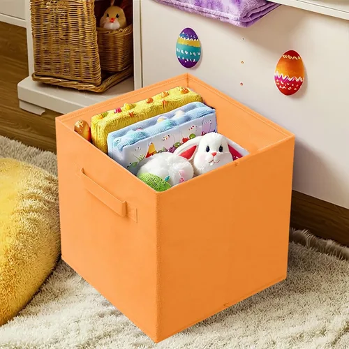 Miniatura 2 de PowerKing Cubos de almacenamiento plegables con asas, contenedores plegables de tela para estantes de armario, contenedores de almacenamiento Naranja