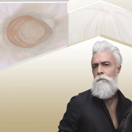 Miniatura 10 de Sistema de reemplazo de cabello humano para hombre, tupé para hombre, piel fina con parte superior de encaje mono y la parte trasera de poliuretano