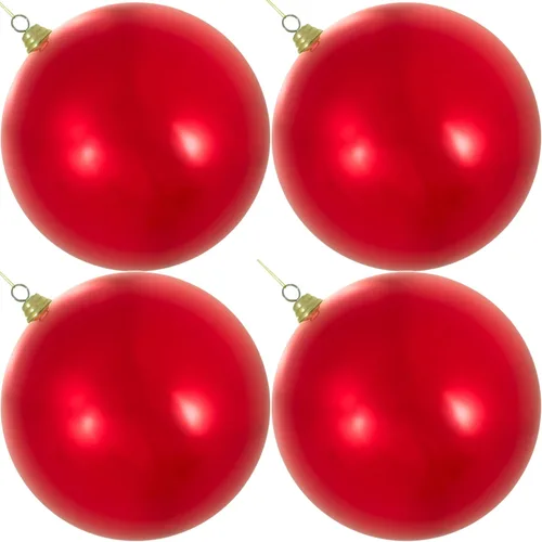 Adornos de bola de Navidad colgantes de 11' rojo brillante, juego de 4 adornos irrompibles de plástico con cuerda dorada para colgar, para