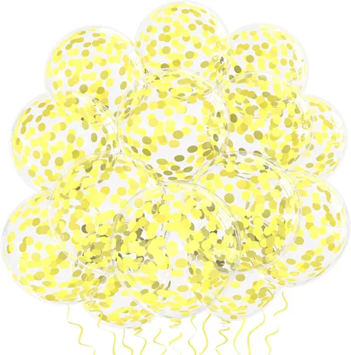 25 globos de confeti amarillo, globos de látex transparente de 12 pulgadas de grosor con confeti en el interior para fiesta de cumpleaños, baby