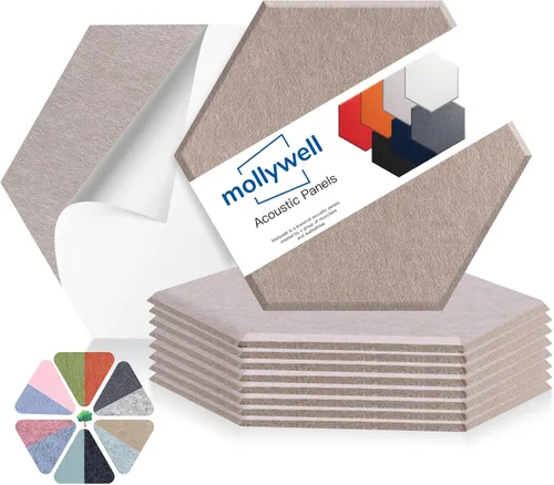 Miniatura 19 de Mollywell Paneles acústicos hexagonales, de alta densidad, insonorizantes, azulejos de fieltro decorativos para reducción de ruido para techos