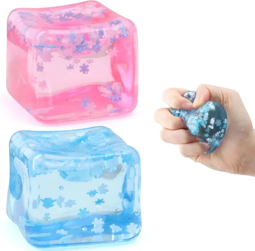 Miniatura 11 de Chridark Cubo de Hielo Juguete Fidget para Todas las Edades: Pack de 2 Juguetes Sensoriales Squishy Fidget, Bolas de Estrés Cuadradas, Premios