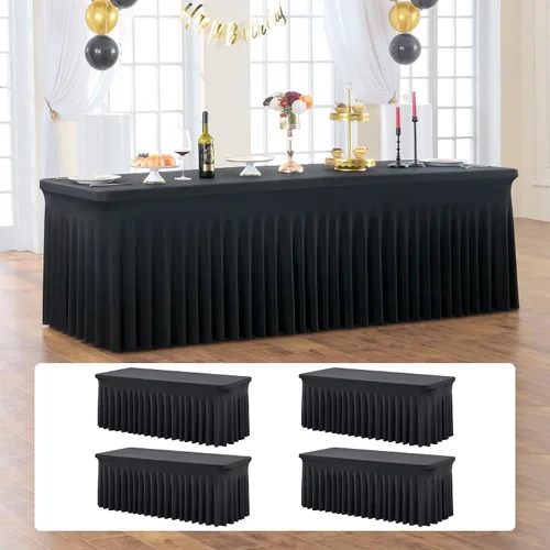 Miniatura 72 de Paquete de 2 manteles de elastano azul bebé de 6 pies con falda de mesa con volantes, manteles ajustables elásticos sin arrugas para mesas
