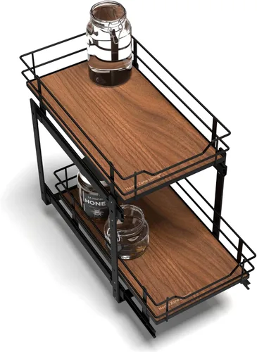 Miniatura 21 de Home Zone Living Organizador de armario de cocina extraíble con 2 niveles de almacenamiento para un fácil acceso, 7.5 pulgadas de ancho x 20 Negro