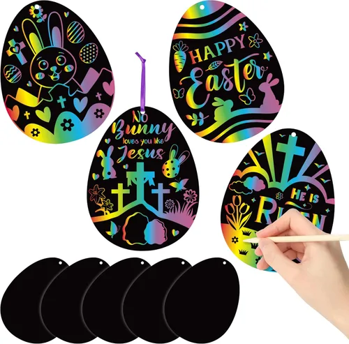 BeYumi 60 tarjetas de rascar de huevos de Pascua para niños, kit de manualidades de color arcoíris mágico, regalo de fiesta de arte de papel, huevos