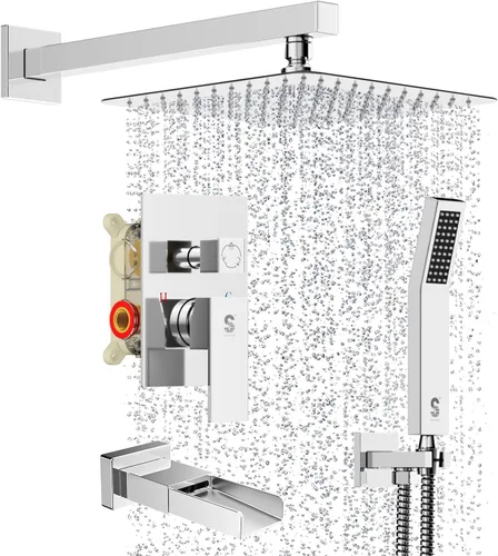 Miniatura 15 de SR SUN RISE Juego de grifo de ducha para bañera montado en la pared de 8 pulgadas, sistema de ducha de metal con boquilla de bañera, cabezal