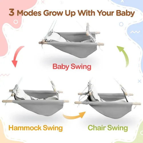 Miniatura 2 de Columpio de bebé para interiores y exteriores, columpio de hamaca de lona para bebé a niño pequeño con un asiento cómodo, juguete de madera tipo