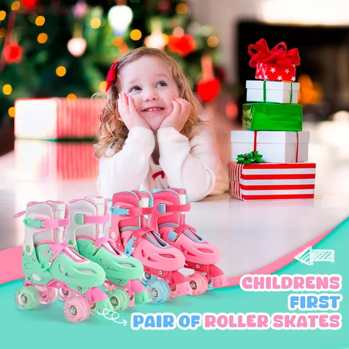 Miniatura 5 de 2PM SPORTS Patines de ruedas con luz ajustable de 4 tamaños para niñas, 4 ruedas intermitentes, patines para principiantes para niños de 5 a 8 y 8 a