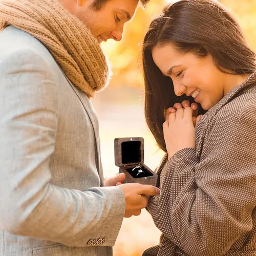 Miniatura 5 de Caja de anillos, caja de anillo de boda para propuesta, soporte de anillo de compromiso regalo para el día de la boda, caja de anillos rústica