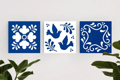 Miniatura 4 de Juego de 16 plantillas de azulejos (6 x 6 pulgadas), patrón de plantillas mexicanas, uso como plantillas de piso o plantillas de pared, plantillas