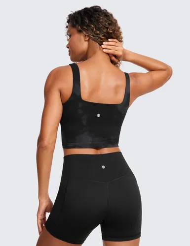 Miniatura 75 de CRZ YOGA Butterluxe Brasier deportivo de cuello cuadrado para mujer, estilo camiseta corta sin mangas, acolchado con soporte integrado para yoga