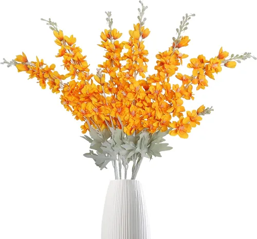 Miniatura 11 de IPOPU 6 PCS Flores Artificiales de Delfínium Flores Artificiales de Espuela de Cordero Flores de Seda de 85 cm de Tallo Largo para Arreglos de Boda