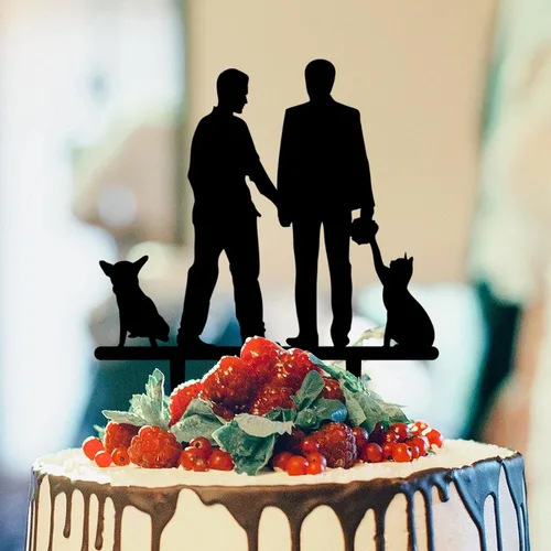 Miniatura 18 de Decoración rústica para tartas de boda del mismo sexo, silueta de novios, decoración para tartas de boda con Rottweiler y Basset Hound Novio y Novio