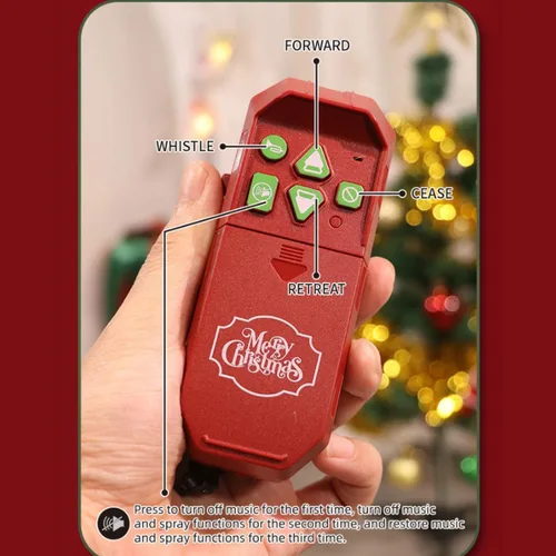 Miniatura 5 de Juego de tren vintage, tren a control remoto con luz, vapor y humo, modelo de locomotora eléctrica de árbol de Navidad con pista ovalada y carro