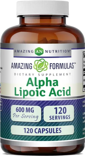 Amazing Formulas - Ácido alfa lipoico | Suplemento de 600 mg por porción, cápsulas, sin OMG, sin gluten, fabricado en Estados Unidos (paquete de 1,